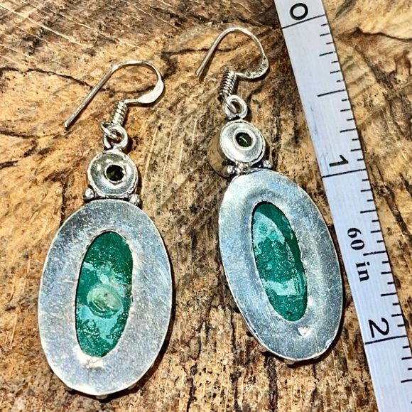 Green Oval Malachite Earrings 2” - Picture 4 of 7